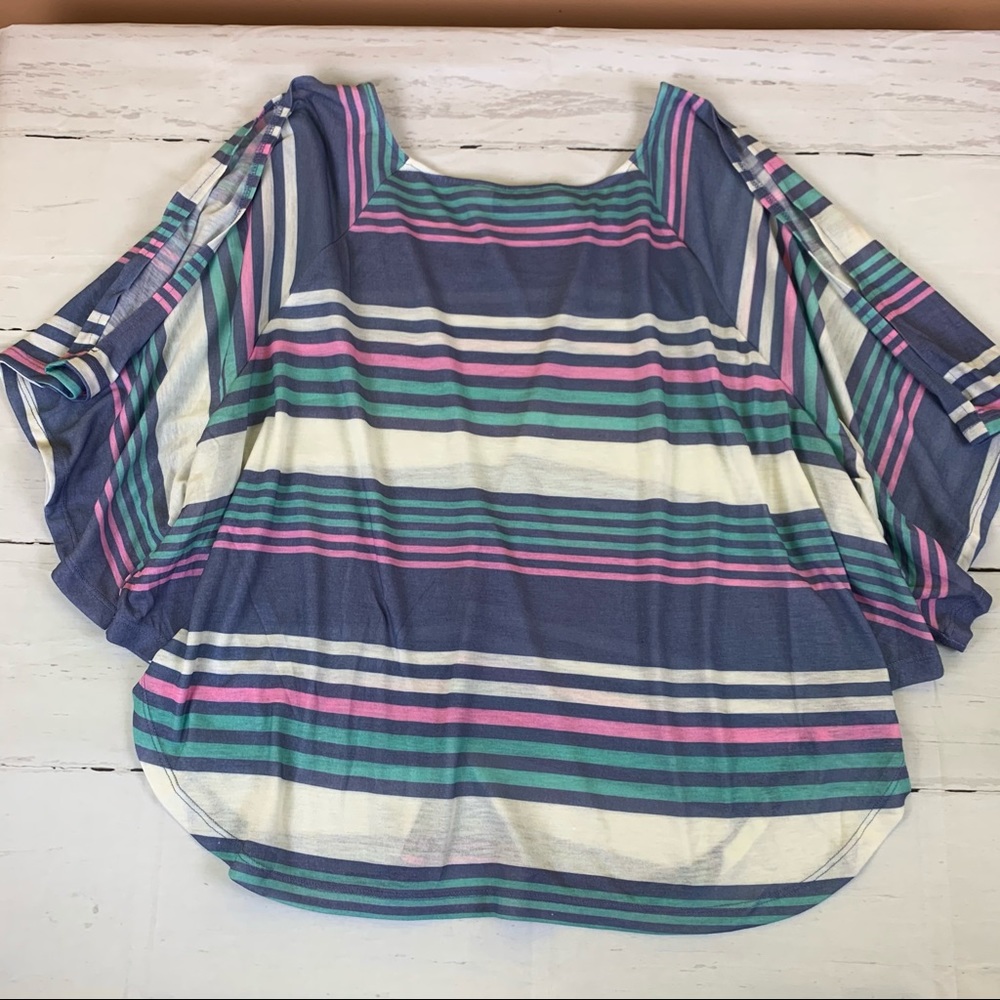 Decree summer striped relaxed tee top t-shirt beach bat cut sleeve blue pink